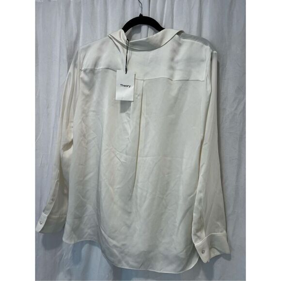 Theory Women's Ivory Silk Georgette Tie Neck Button Down Blouse Size Large NWOT - Picture 8 of 11